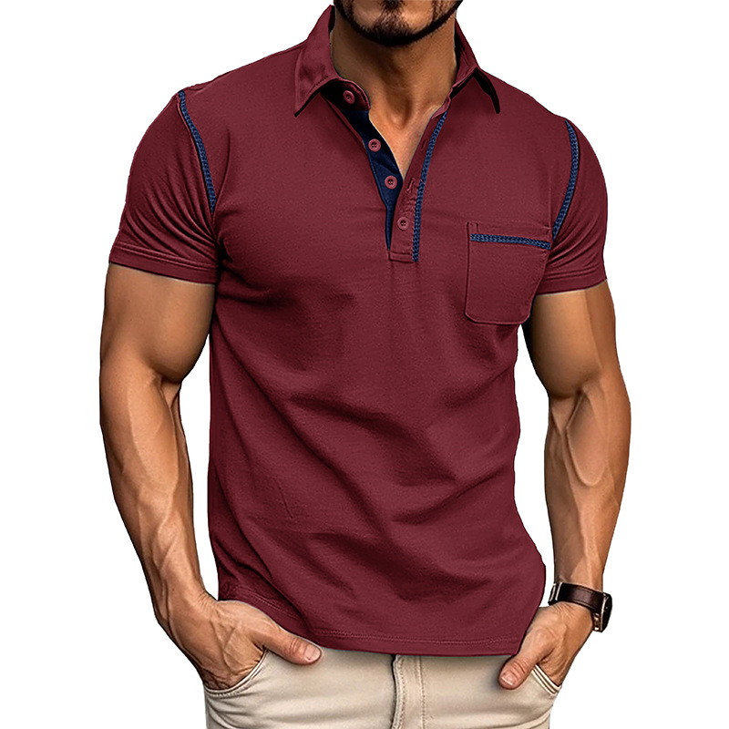 Men's Casual Color Block Short Sleeve Polo Shirt