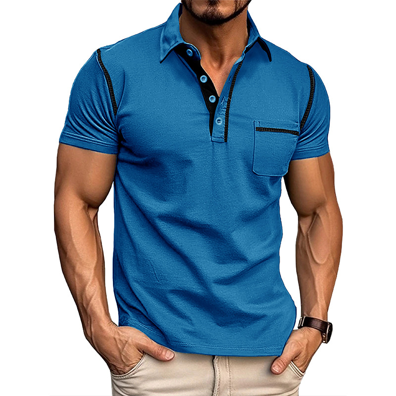 Men's Casual Color Block Short Sleeve Polo Shirt