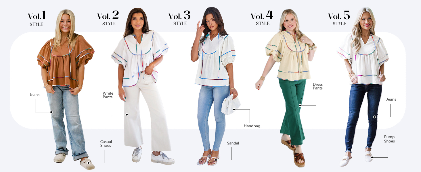 Womens Summer Babydoll Tops V Neck Short Lantern Sleeve Shirts Cute Loose Fit Peplum Flowy Blouses