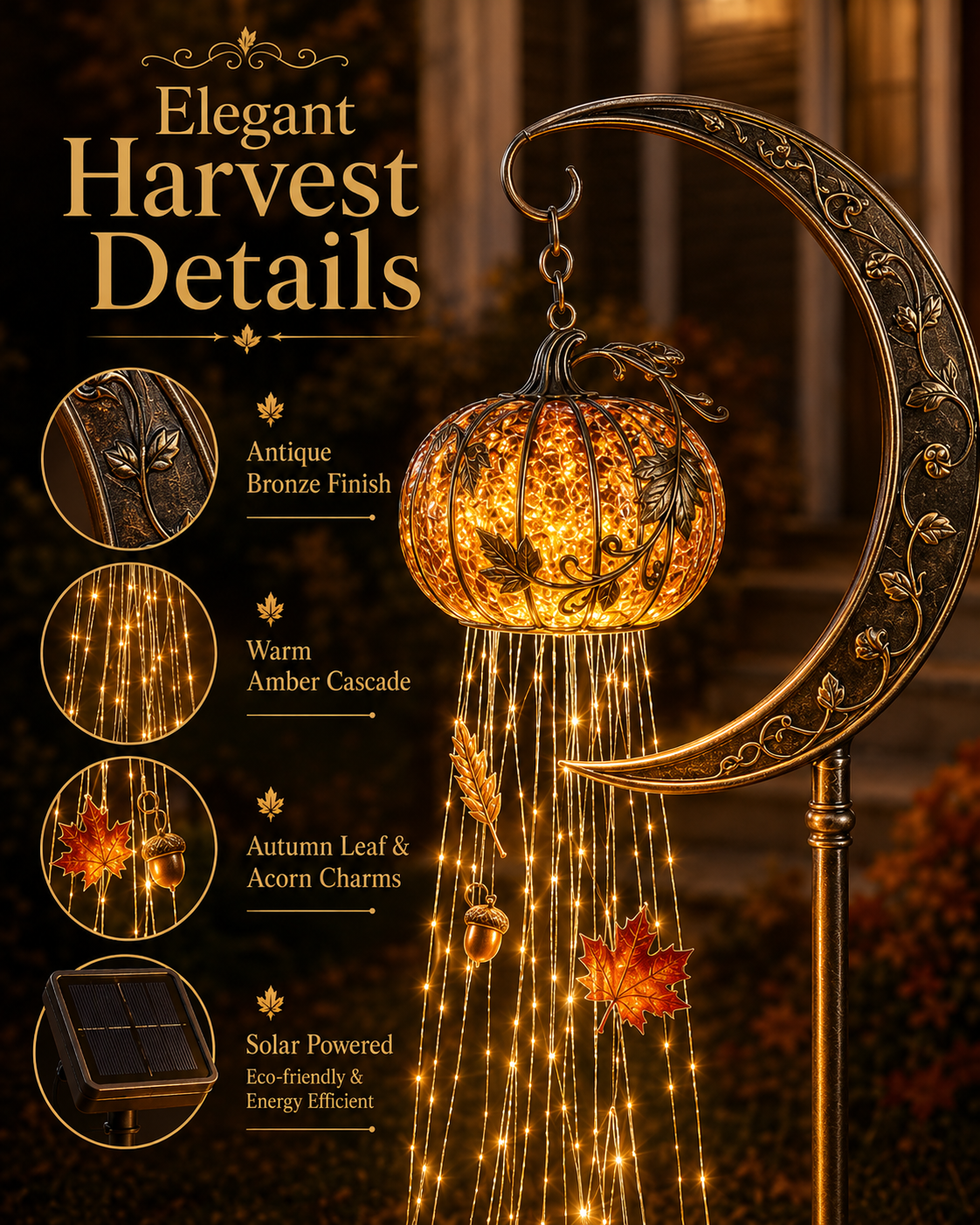 🎃 Harvest Moon Pumpkin Solar Cascade Yard Light