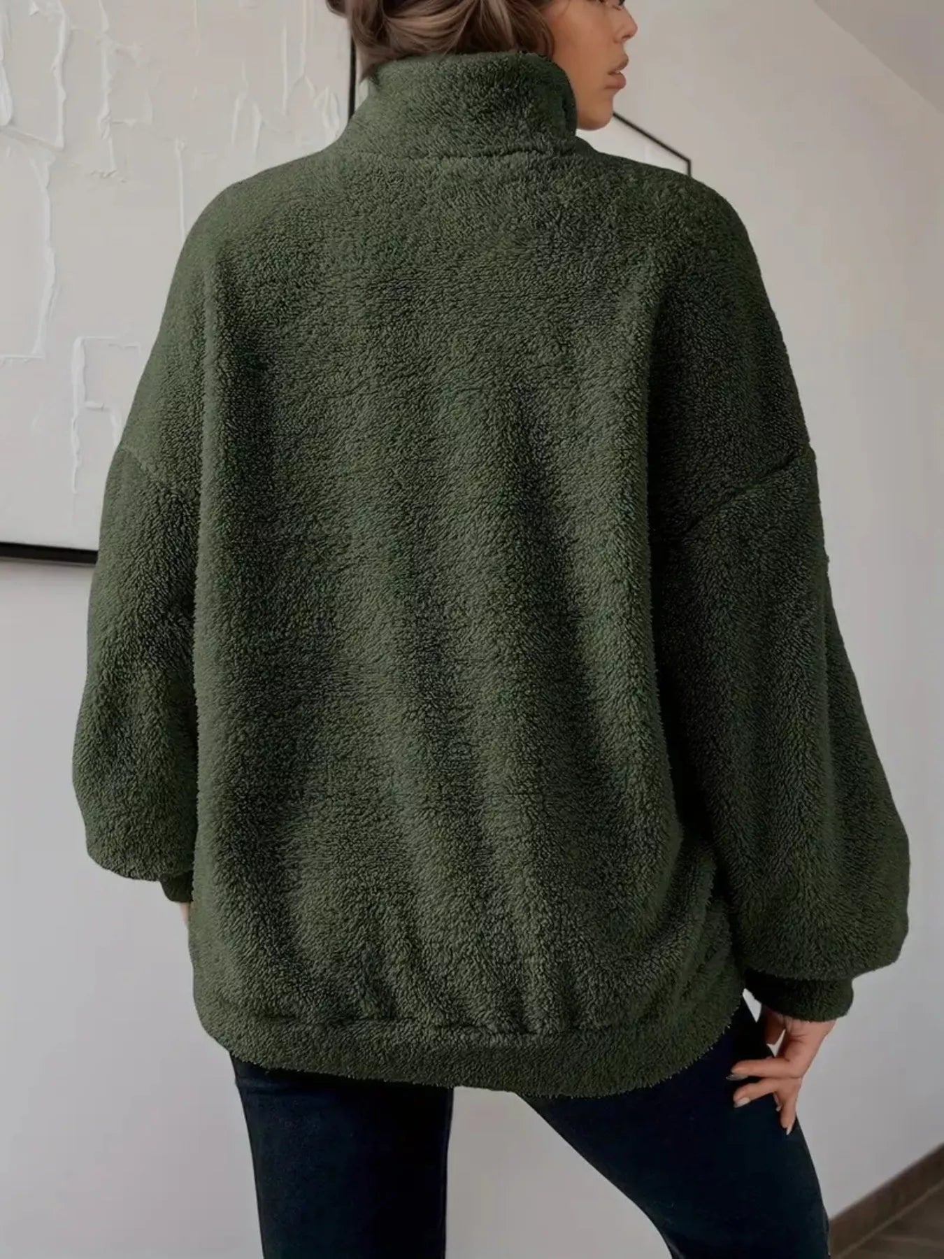 Plus Size Cozy Fleece Quarter Zip Sweatshirt with Pockets