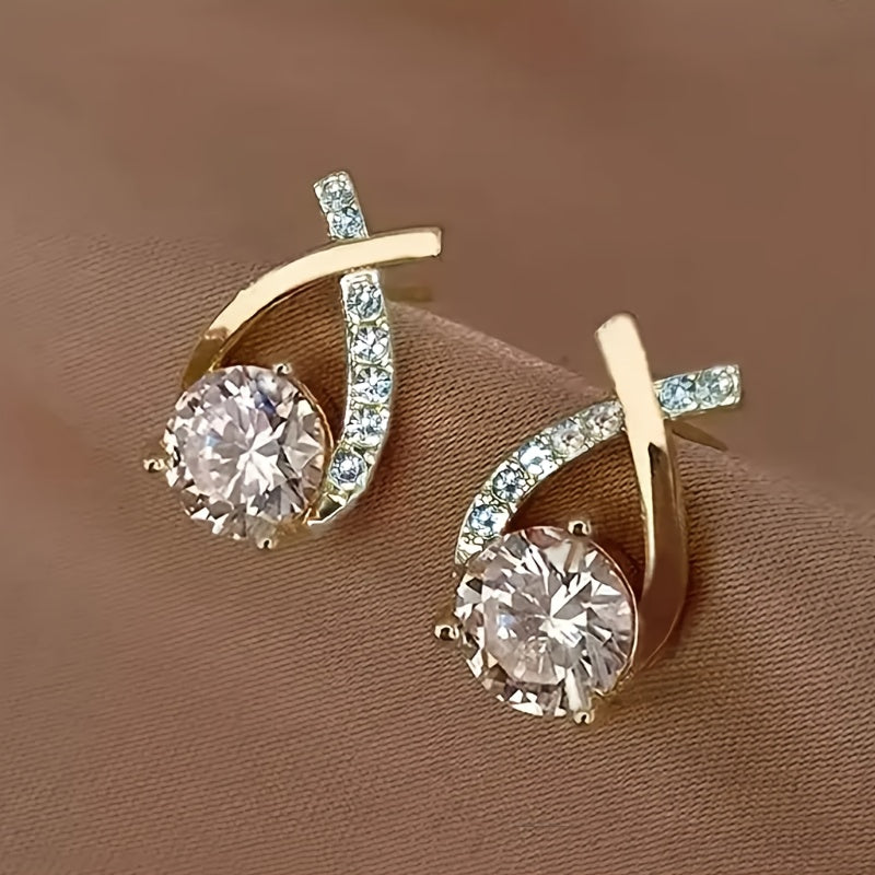 Olivia | Golden Cross Zirconia Stud Earrings