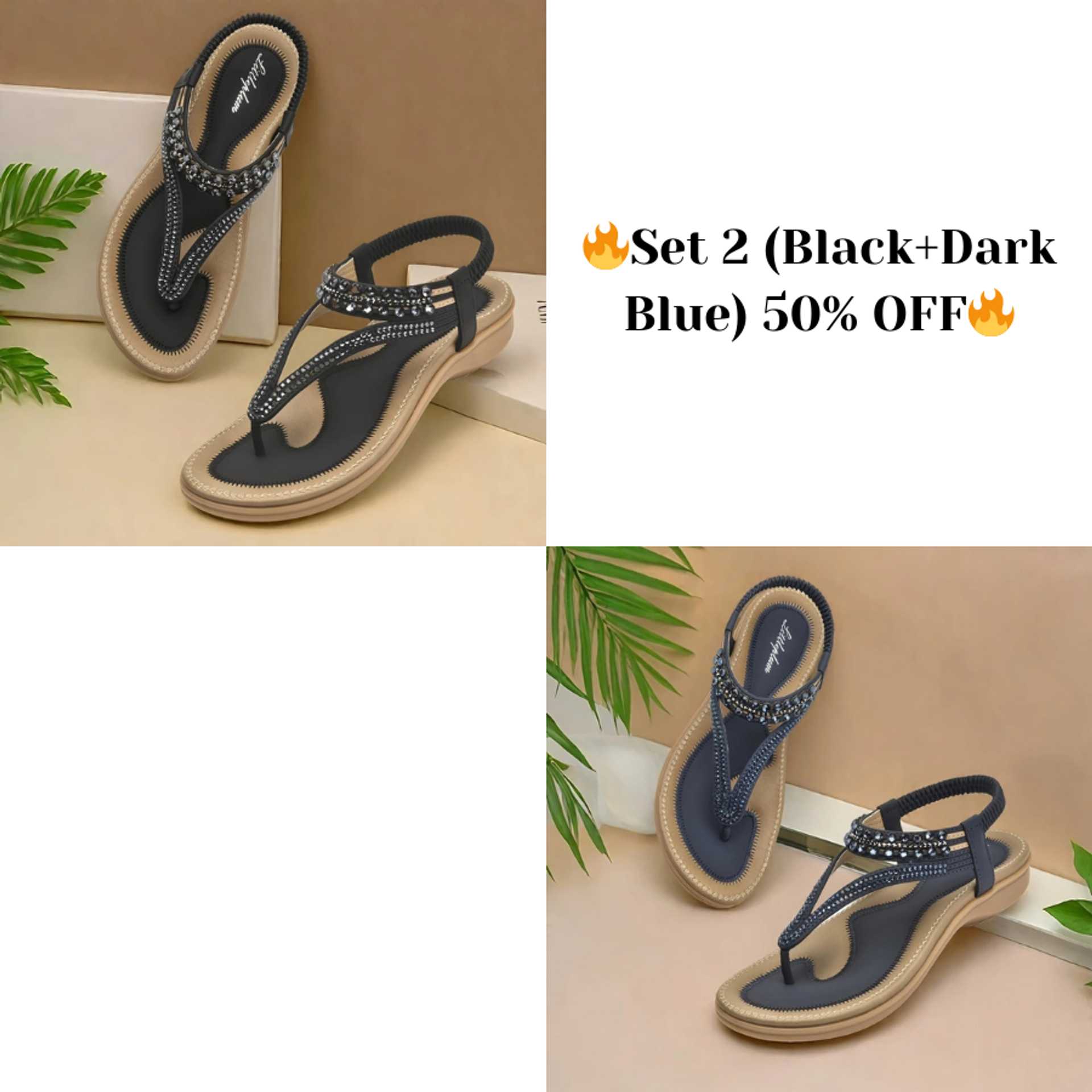 📢🔥 Last Day Promotion 70% OFF🔥Women's T-strap flat sandals with sparkling rhinestones
