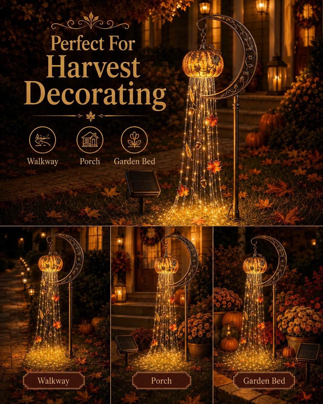 🎃 Harvest Moon Pumpkin Solar Cascade Yard Light