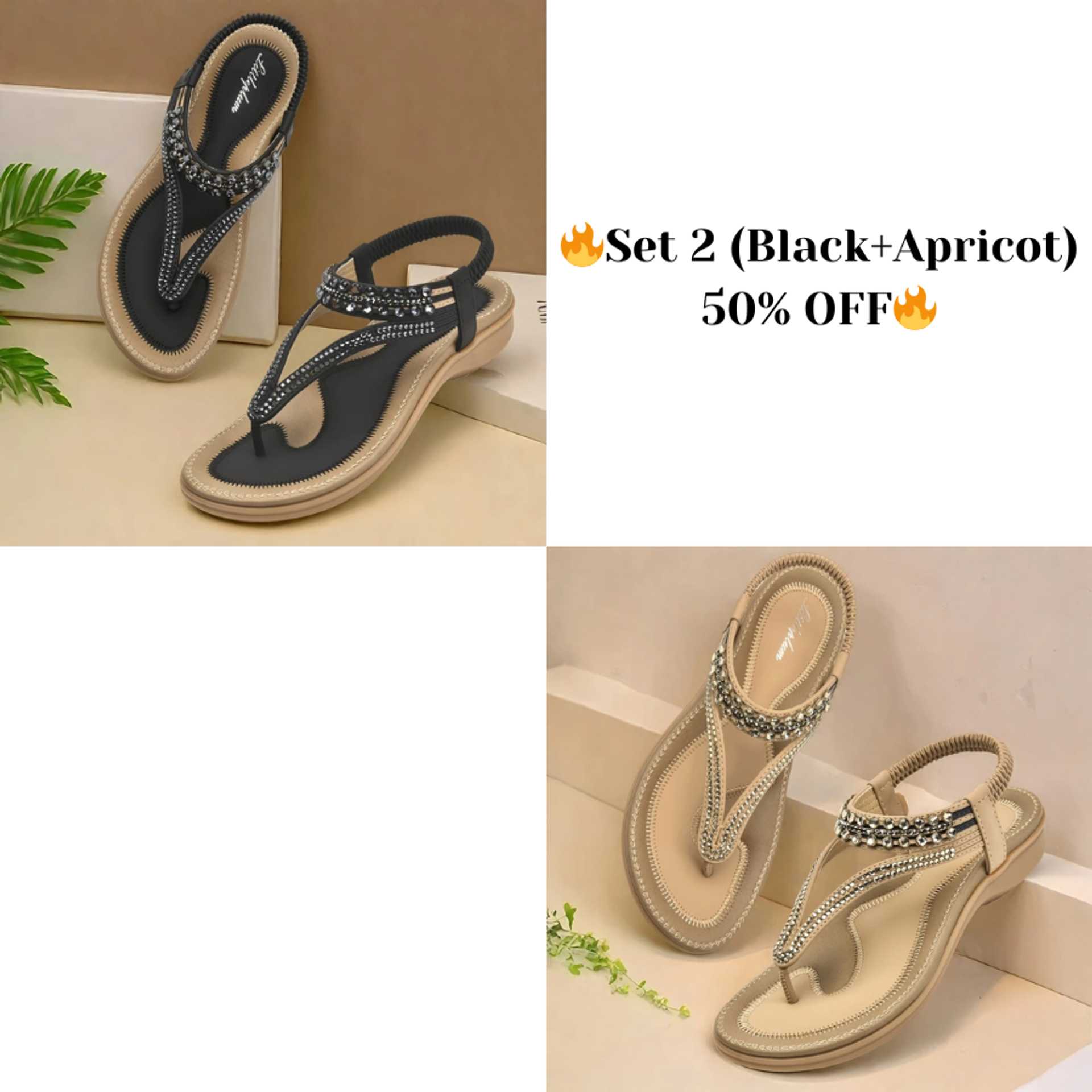 📢🔥 Last Day Promotion 70% OFF🔥Women's T-strap flat sandals with sparkling rhinestones