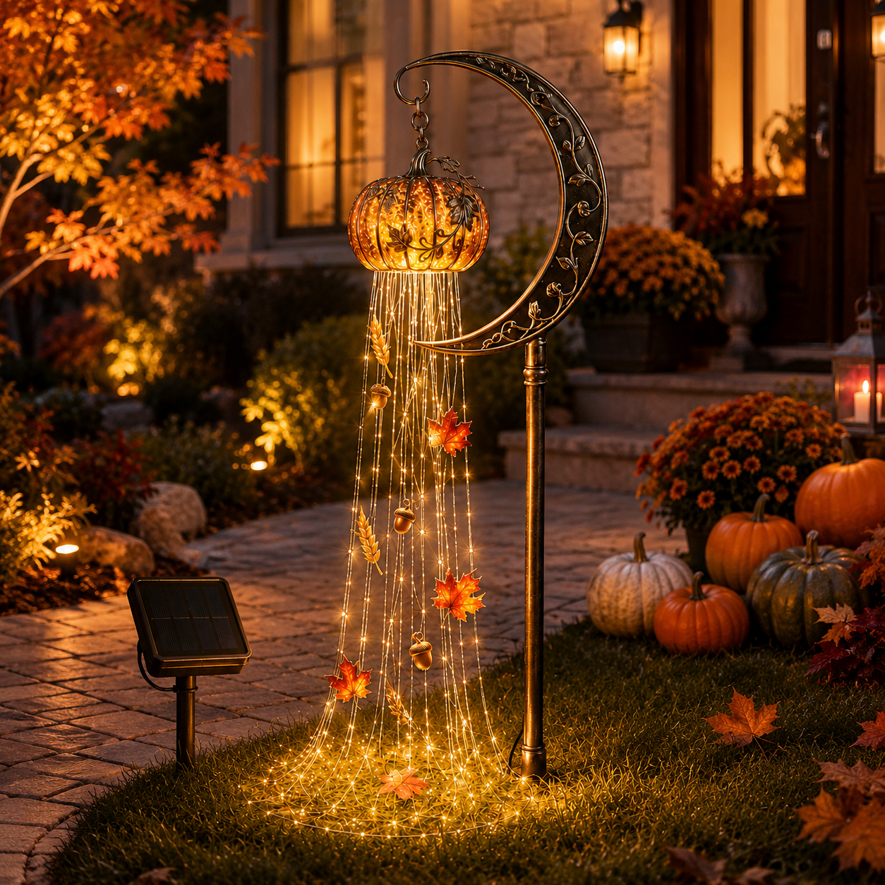 🎃 Harvest Moon Pumpkin Solar Cascade Yard Light