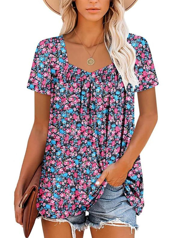 Women's Summer Pleated Printed Short-Sleeves(Buy 3 Free Shipping)
