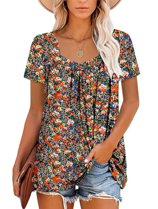 Women's Summer Pleated Printed Short-Sleeves(Buy 3 Free Shipping)