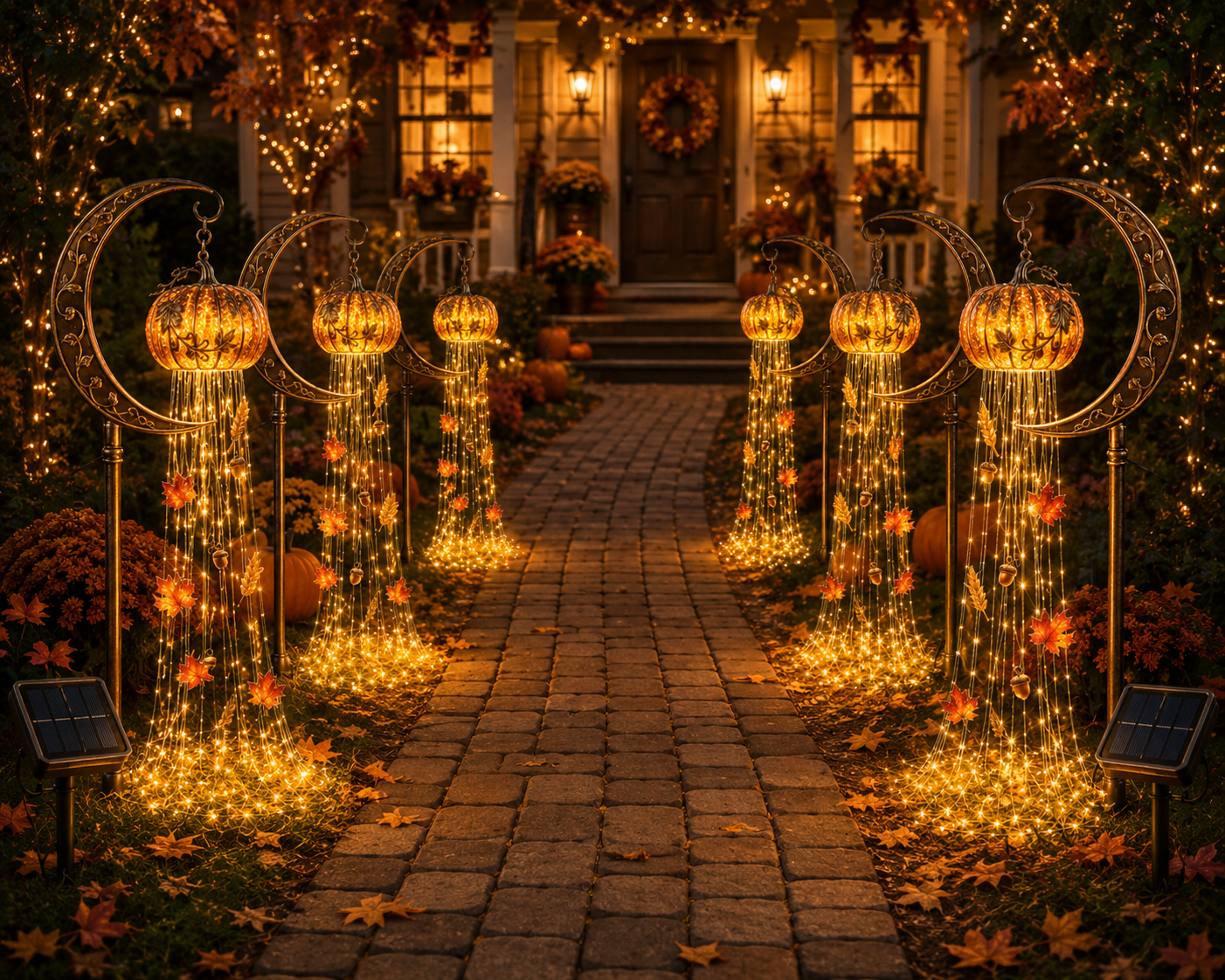 🎃 Harvest Moon Pumpkin Solar Cascade Yard Light