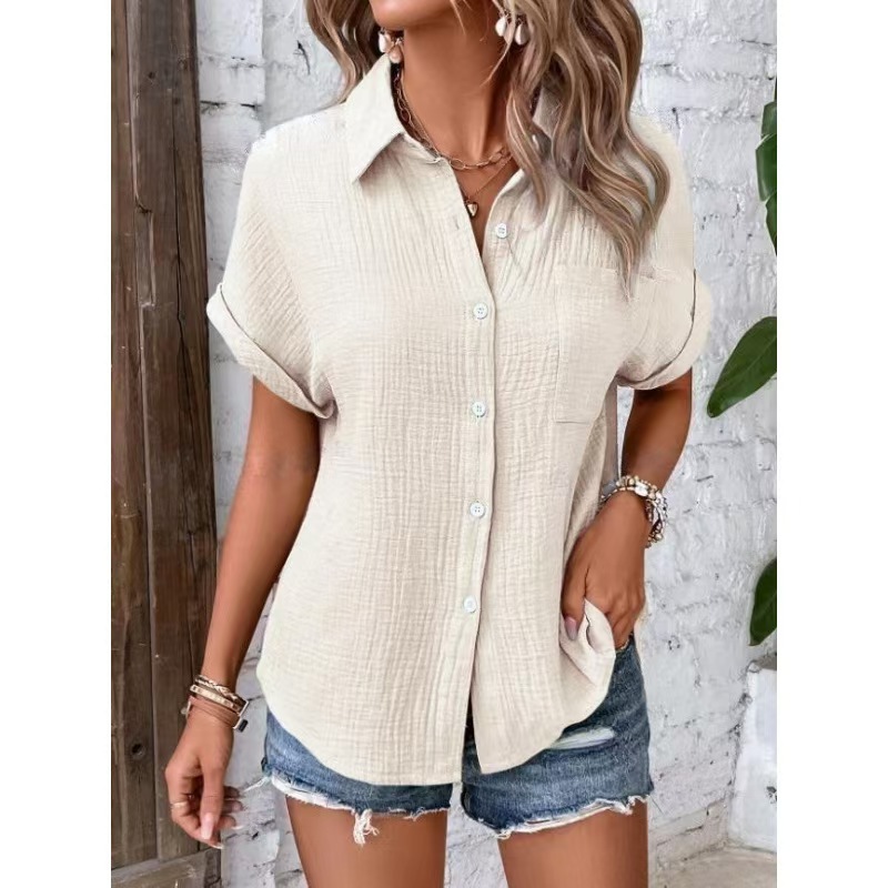 Simple Button-decorated Cotton And Linen Shirt