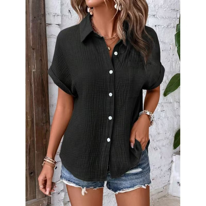 Simple Button-decorated Cotton And Linen Shirt