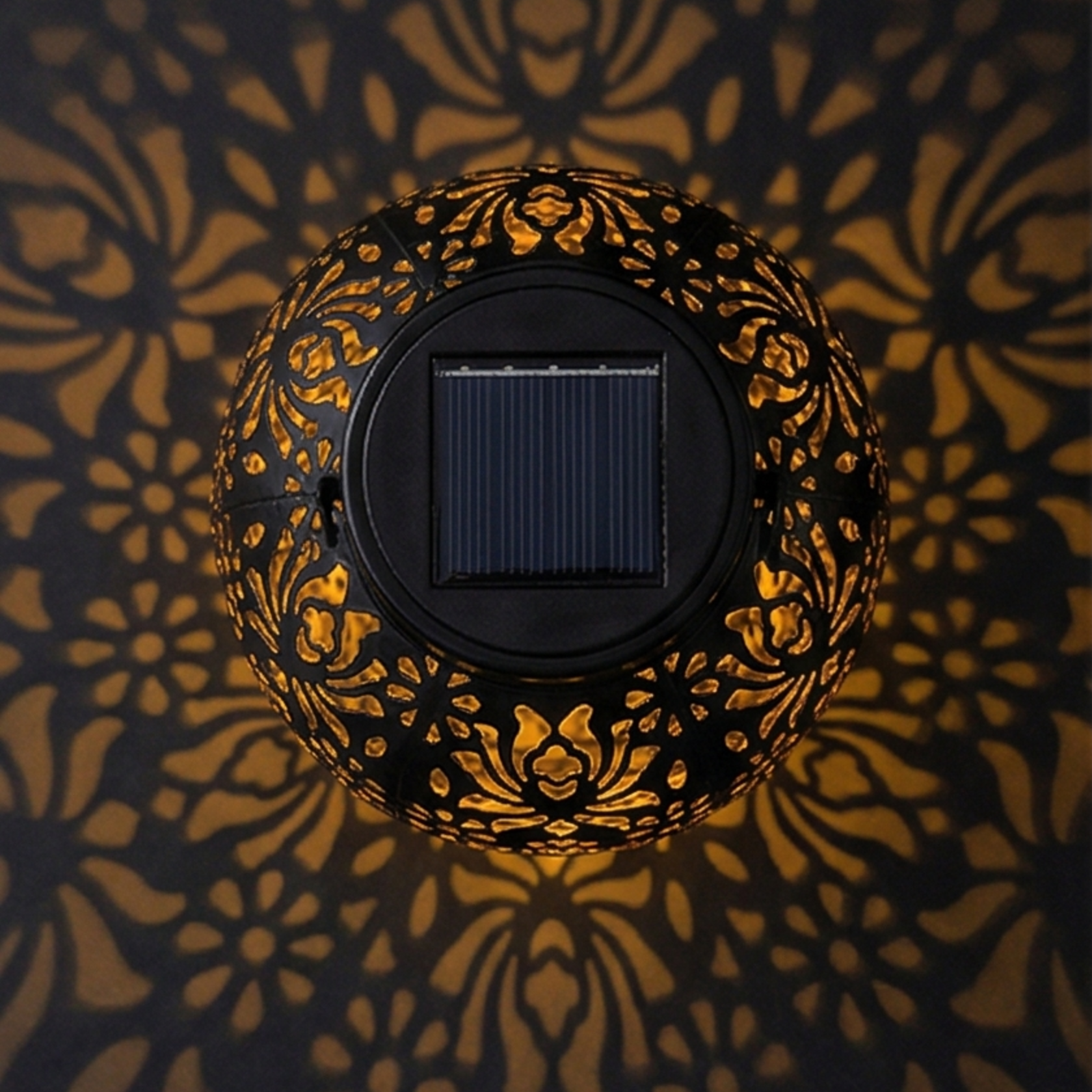 Solar Hanging Lantern with Floral Shadow Art
