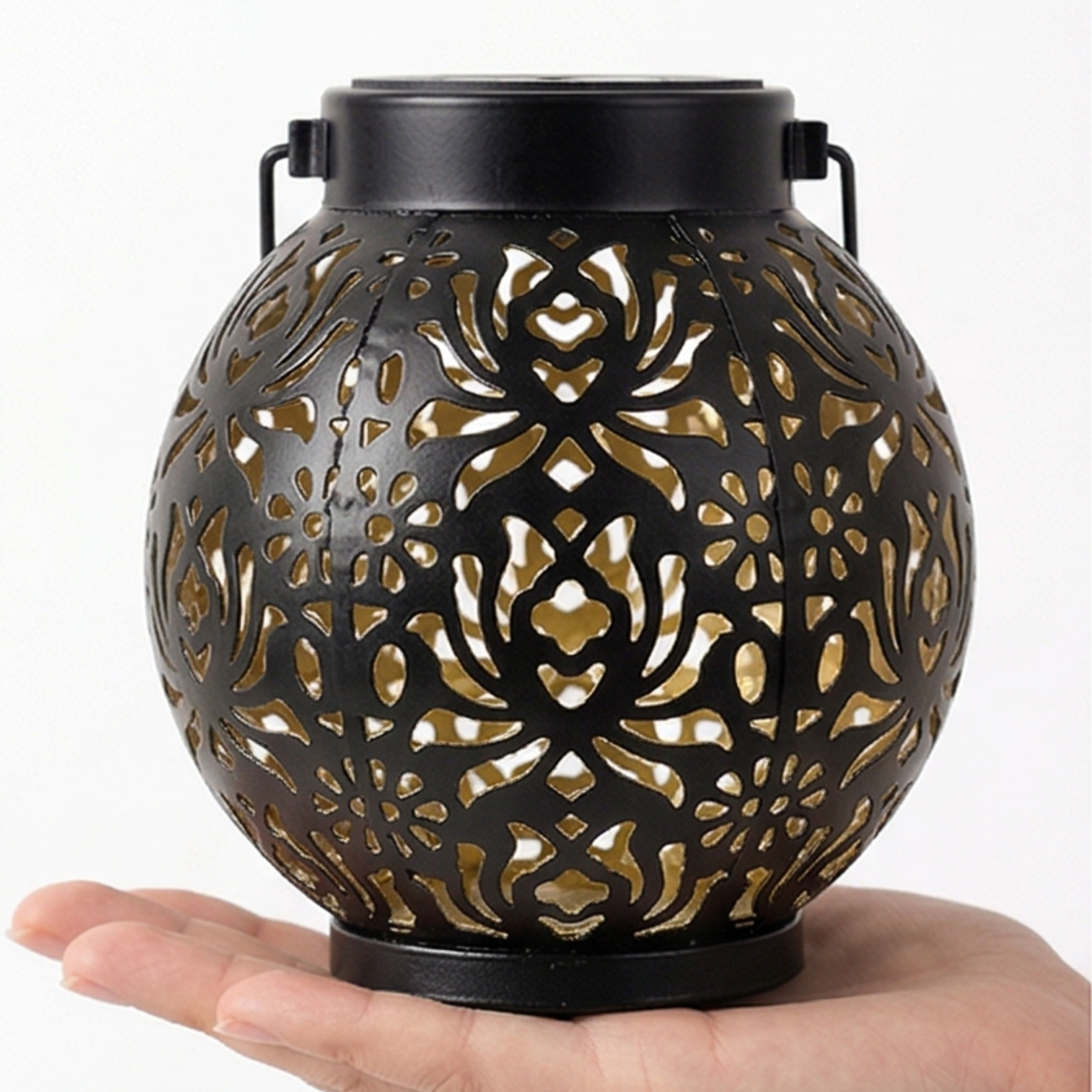 Solar Hanging Lantern with Floral Shadow Art