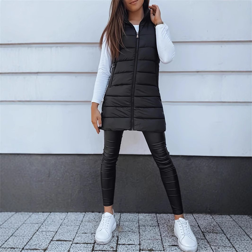 ❄️ Women Long Puffer Vest 👗 | Solid Color | Sleeveless | Hooded | Winter Wear 💕