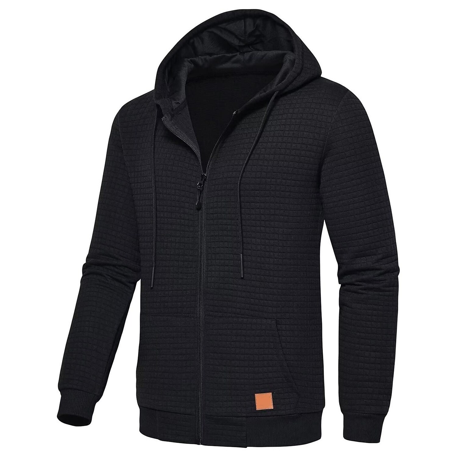 Men's Jacquard Check Solid Color Zip-up Hoodie Sweatshirts