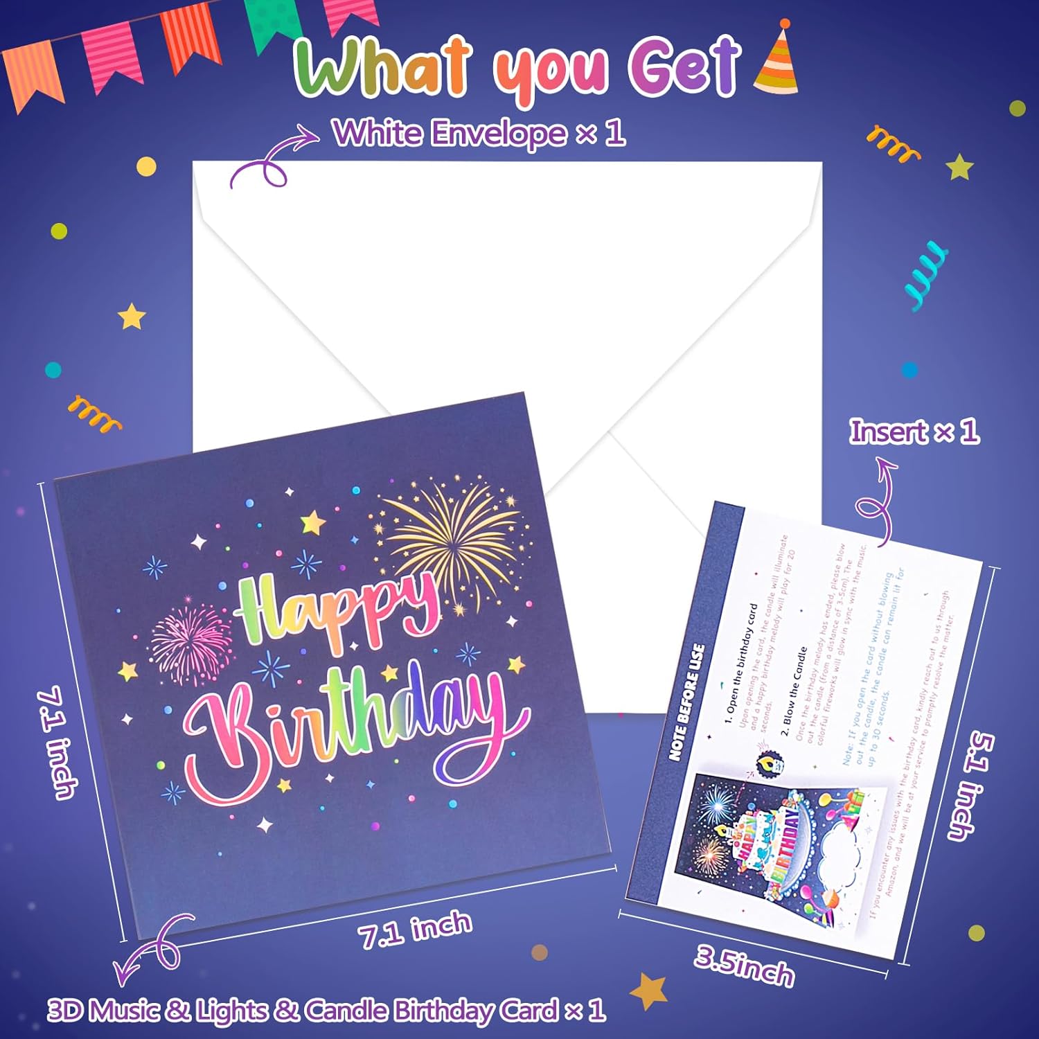 Birthday Cards With Fireworks & Pop Up Cake & Blowable Light and Music