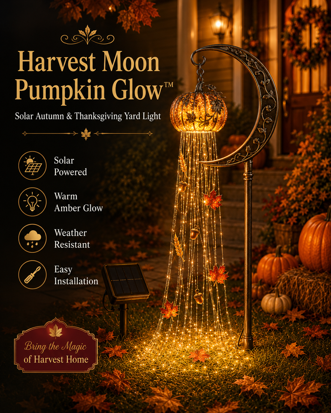 🎃 Harvest Moon Pumpkin Solar Cascade Yard Light