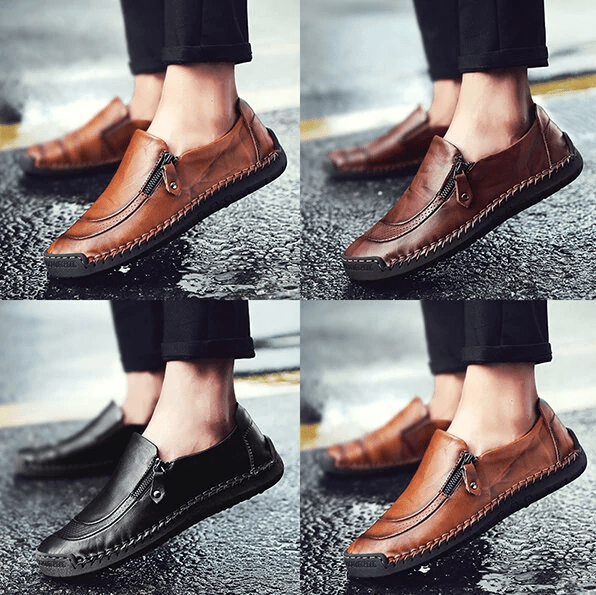 🔥Hot Sale🎁--60% OFF 🎉Mens Handmade Side Zipper Casual Comfy Leather Slip On Loafers