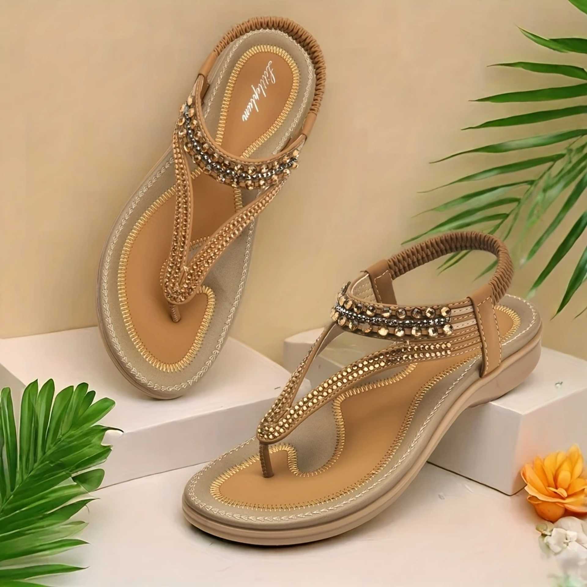 📢🔥 Last Day Promotion 70% OFF🔥Women's T-strap flat sandals with sparkling rhinestones