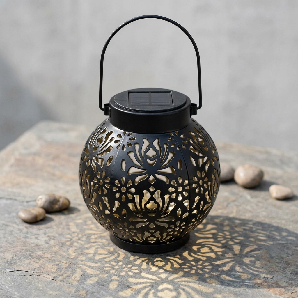 Solar Hanging Lantern with Floral Shadow Art