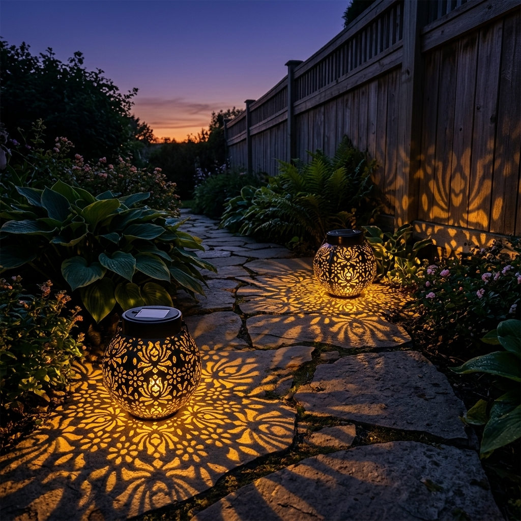 Solar Hanging Lantern with Floral Shadow Art