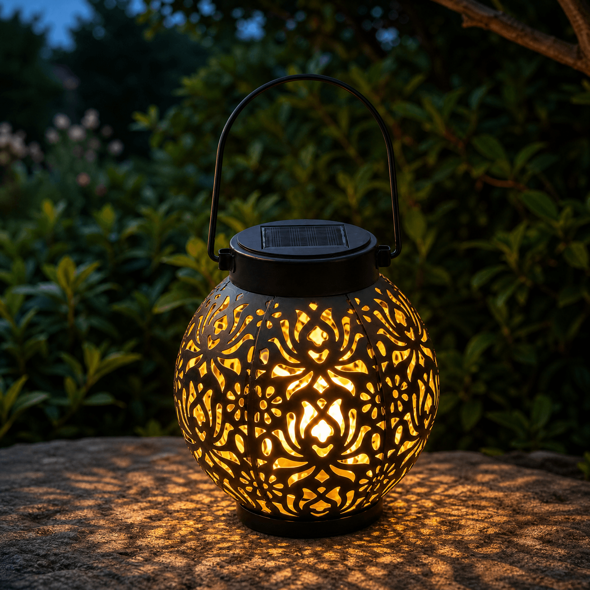 Solar Hanging Lantern with Floral Shadow Art