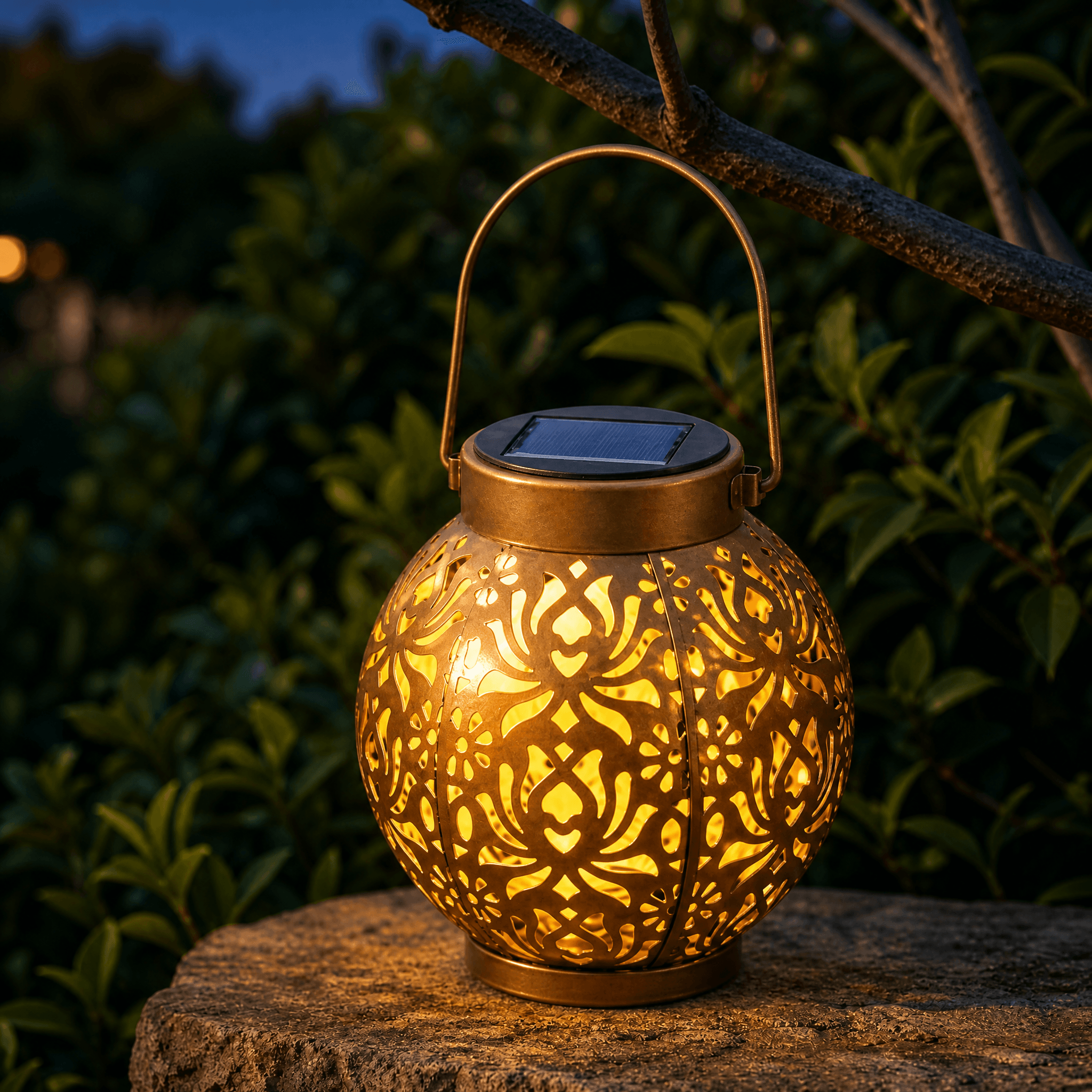 Solar Hanging Lantern with Floral Shadow Art