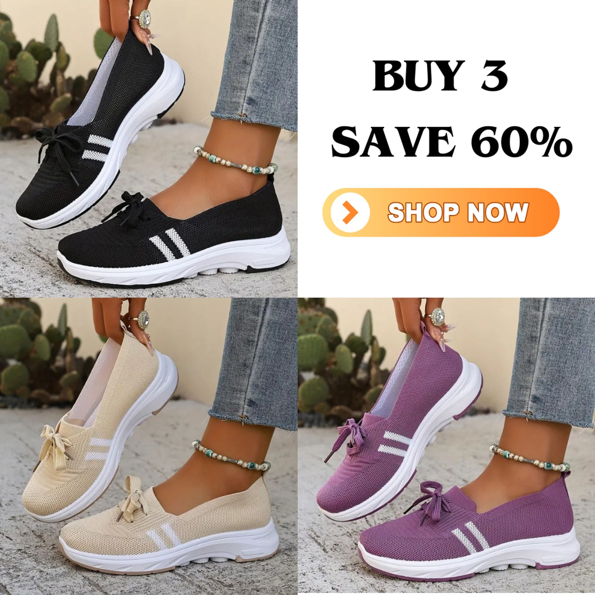 🔥Summer Best Seller🔥Women’s Breathable Knit Slip-On Sneakers with Bow – Lightweight Low-Top Casual Shoes in Beige & White for Everyday Comfort