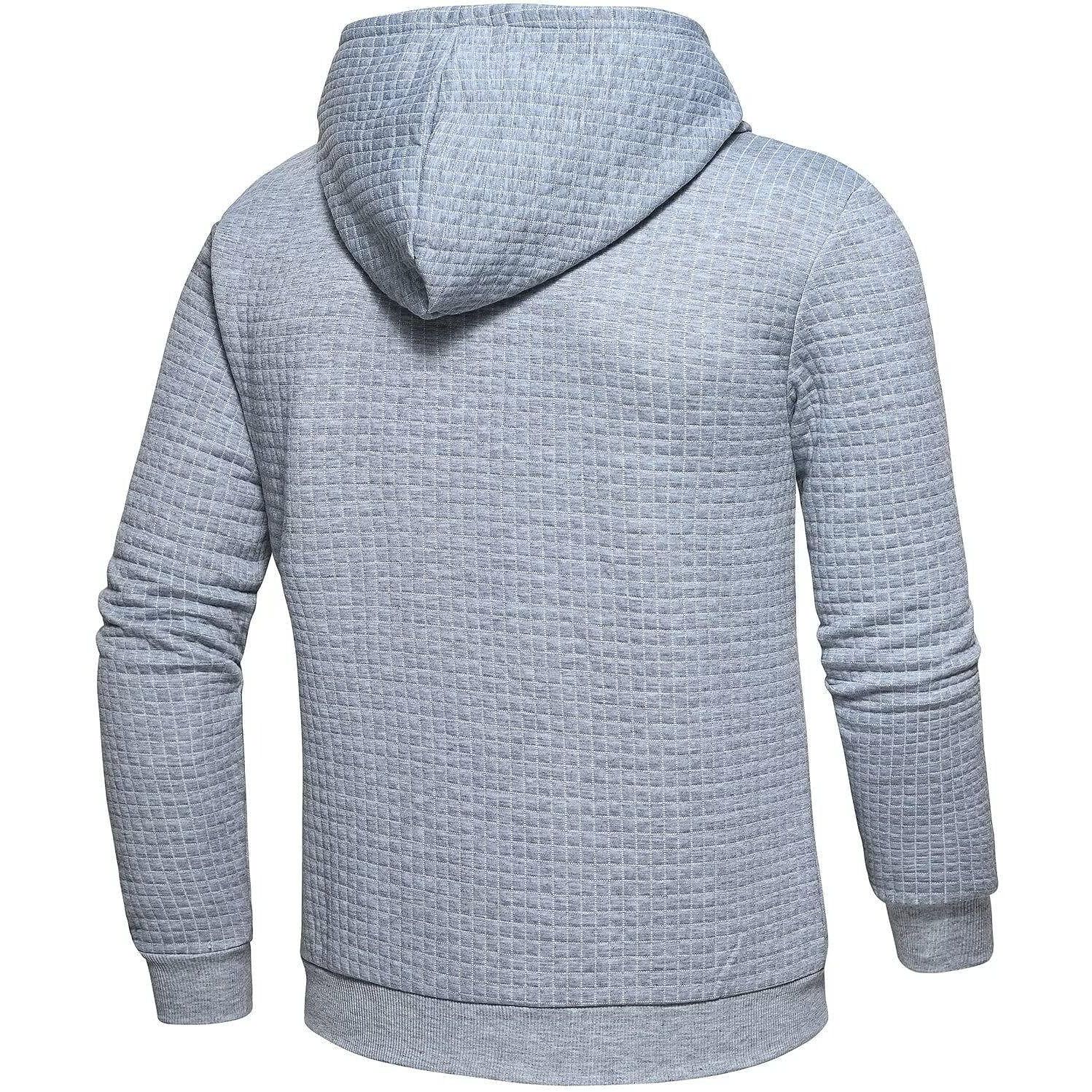 Men's Jacquard Check Solid Color Zip-up Hoodie Sweatshirts