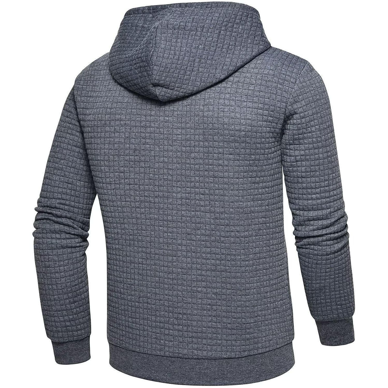 Men's Jacquard Check Solid Color Zip-up Hoodie Sweatshirts