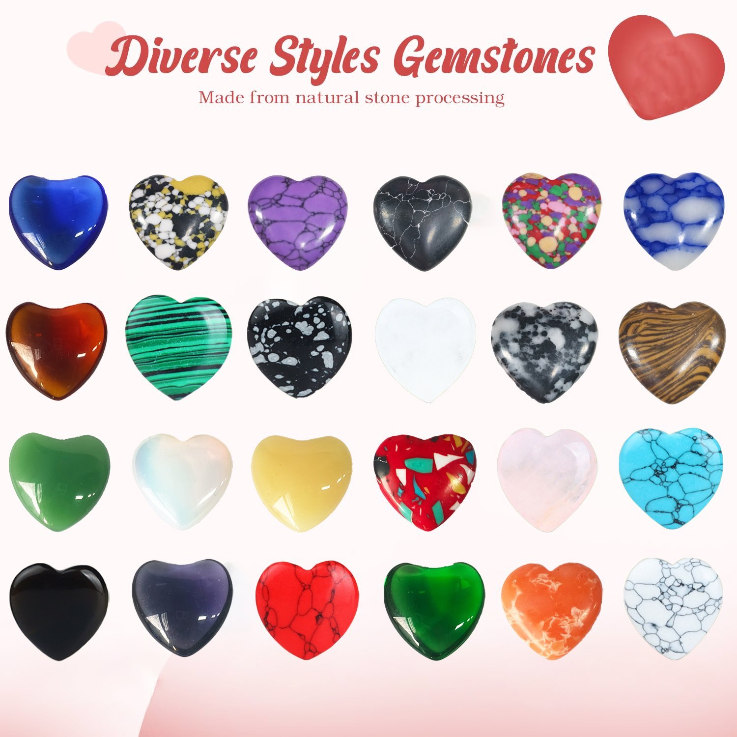 Valentine's Day Gem Gifts for Kids&Adults – 24 Pack Prefilled Cards with Heart-Shaped Gemstones
