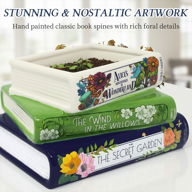 🔥Whimsical Book Stack Planter with Built-In Drainage🪴