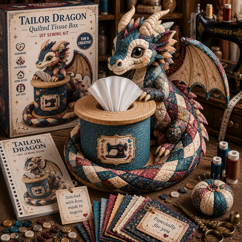 🐉✨ Dragon Keepers Collection – Quilted DIY Tissue Box Sewing Kit