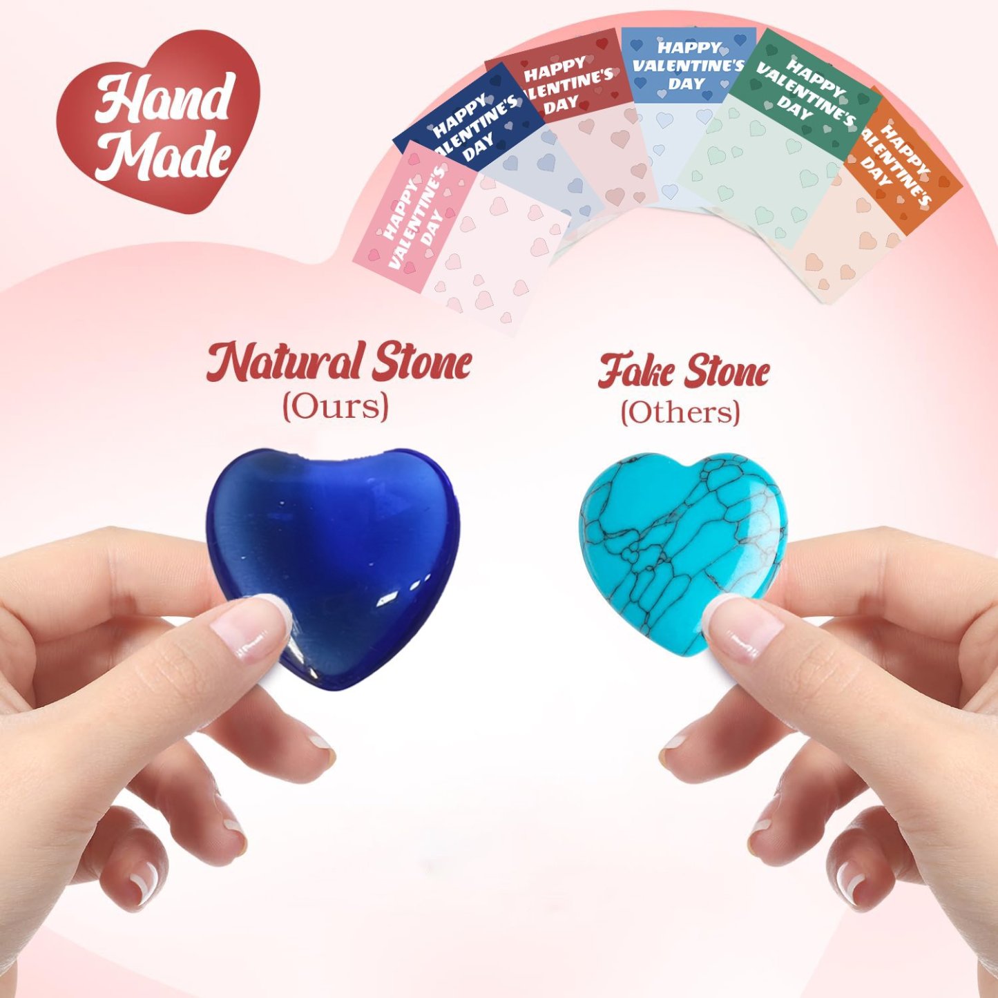 Valentine's Day Gem Gifts for Kids&Adults – 24 Pack Prefilled Cards with Heart-Shaped Gemstones