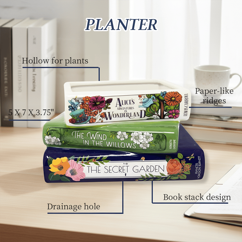🔥Whimsical Book Stack Planter with Built-In Drainage🪴