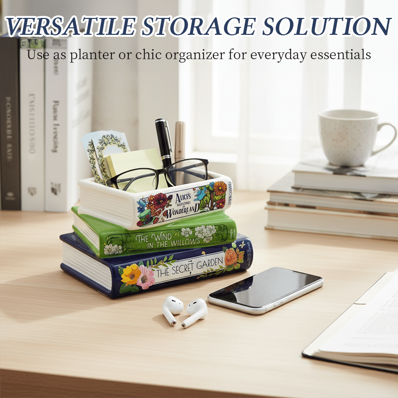 🔥Whimsical Book Stack Planter with Built-In Drainage🪴