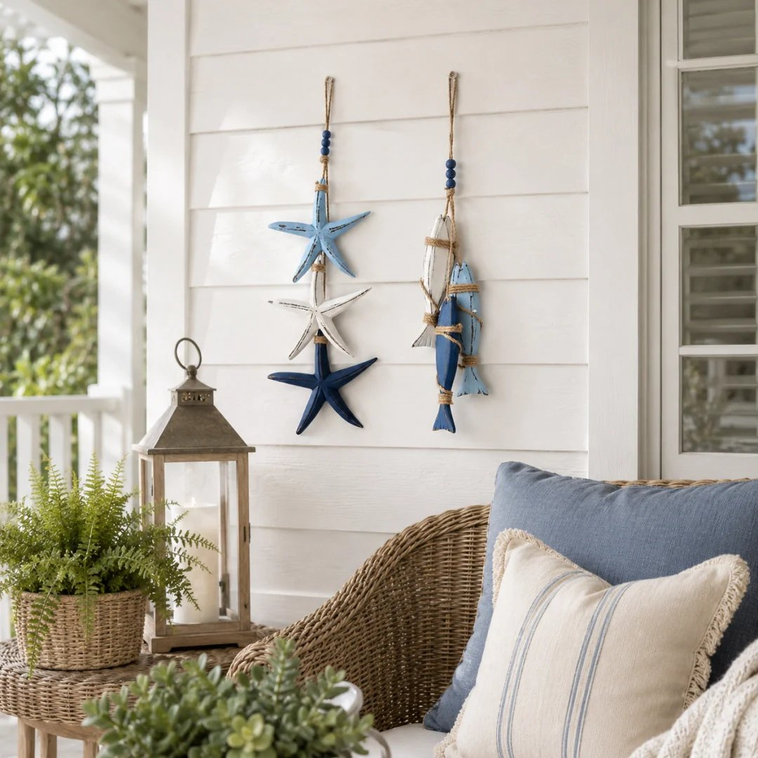 ⭐2026 HOT SALE🐟🌊Lighted Coastal Wooden Starfish & Fish Hanging Decor