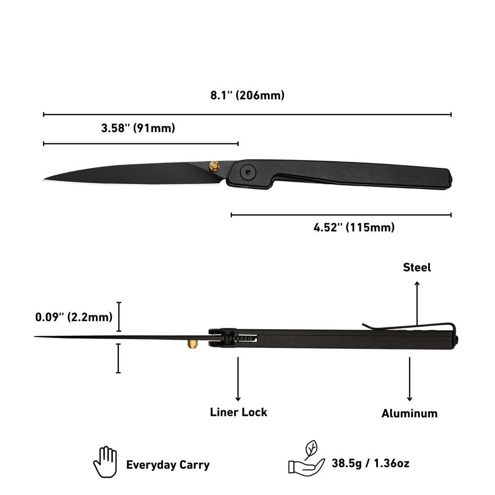 🔥Last Day Sale 50% OFF🎉Lanky Liner Lock Front Flipper Knife Black Aluminum Handle