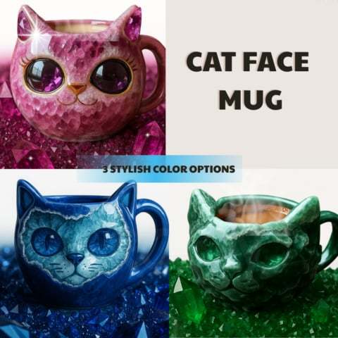 🔥☕ NEW HANDMADE Crystal Cat Face Mugs – Limited Edition