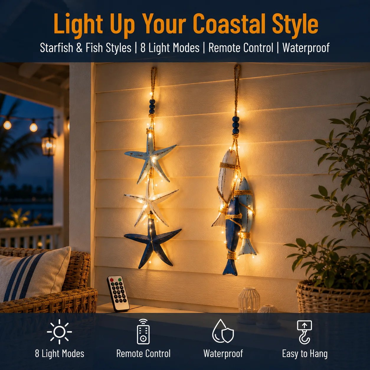 ⭐2026 HOT SALE🐟🌊Lighted Coastal Wooden Starfish & Fish Hanging Decor