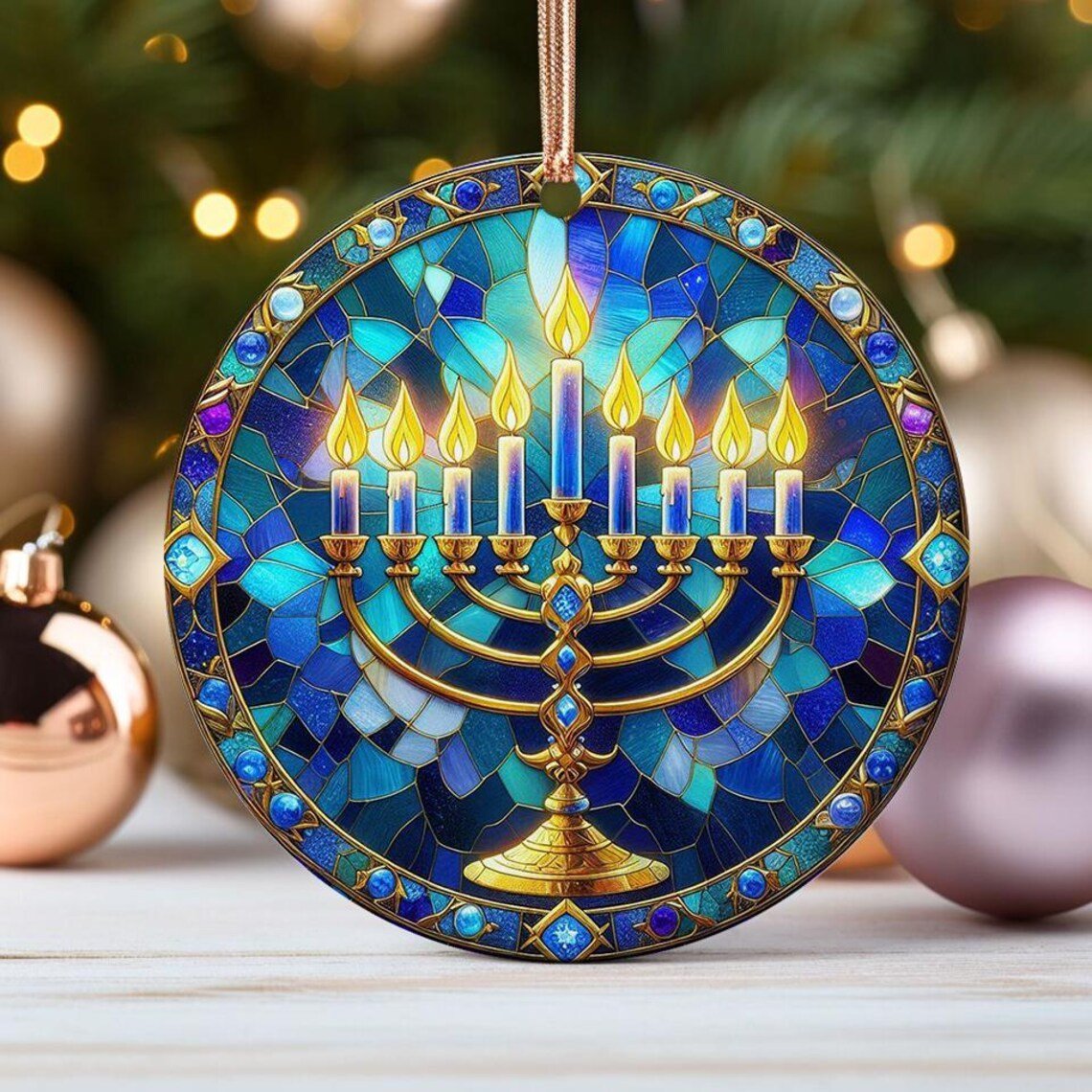 (🎁Last Day 49% OFF)❤️Hanukkah Stained Glass Ceramic Ornament