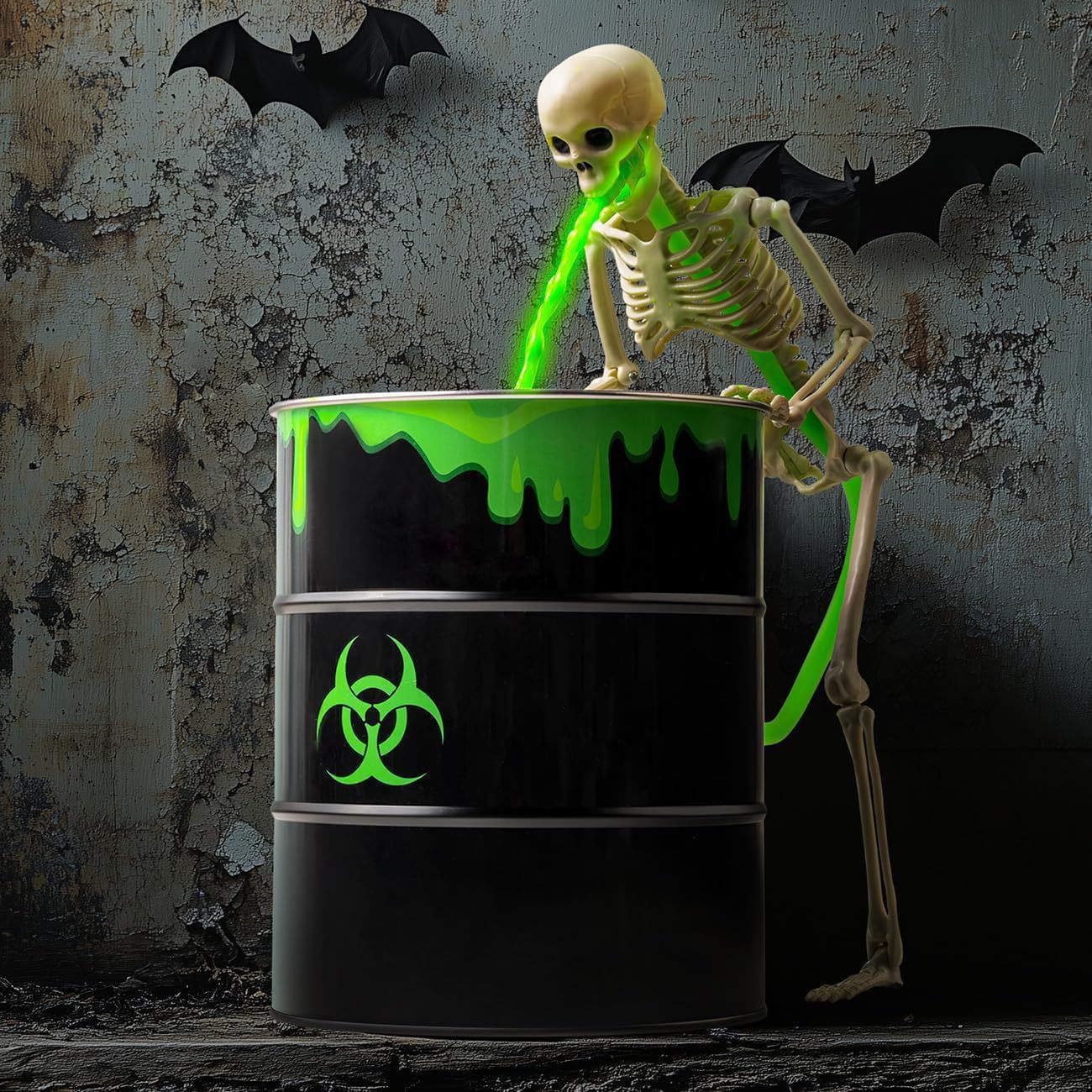 🎃Halloween Sale 49% OFF☠️ Glowing Puking Skull Prop with Bloody Bucket