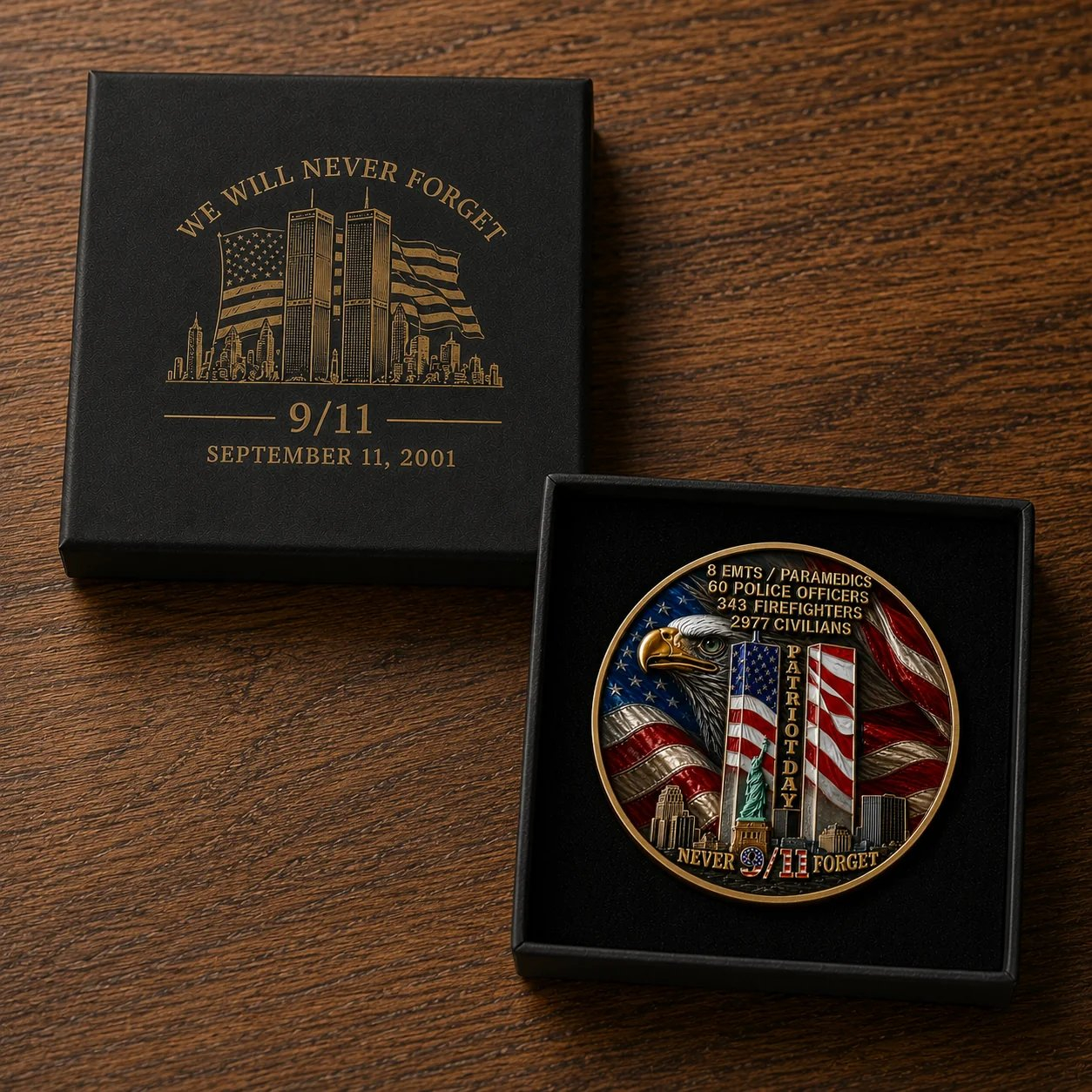 🎖️9/11 Never Forget Challenge Coin – Honor First Responders & Fallen Heroes