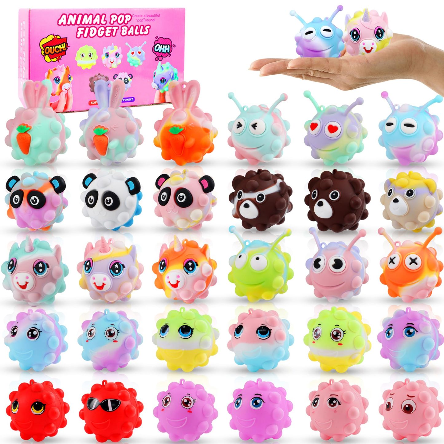 2025 Animal Pop Balls Christmas Gift Set– 30 Fun & Stress-Relief Toys! 🐻🦊🐸