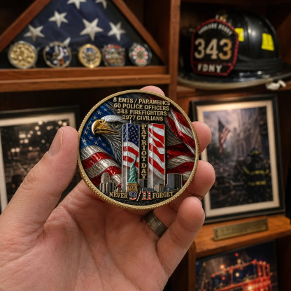 🎖️9/11 Never Forget Challenge Coin – Honor First Responders & Fallen Heroes
