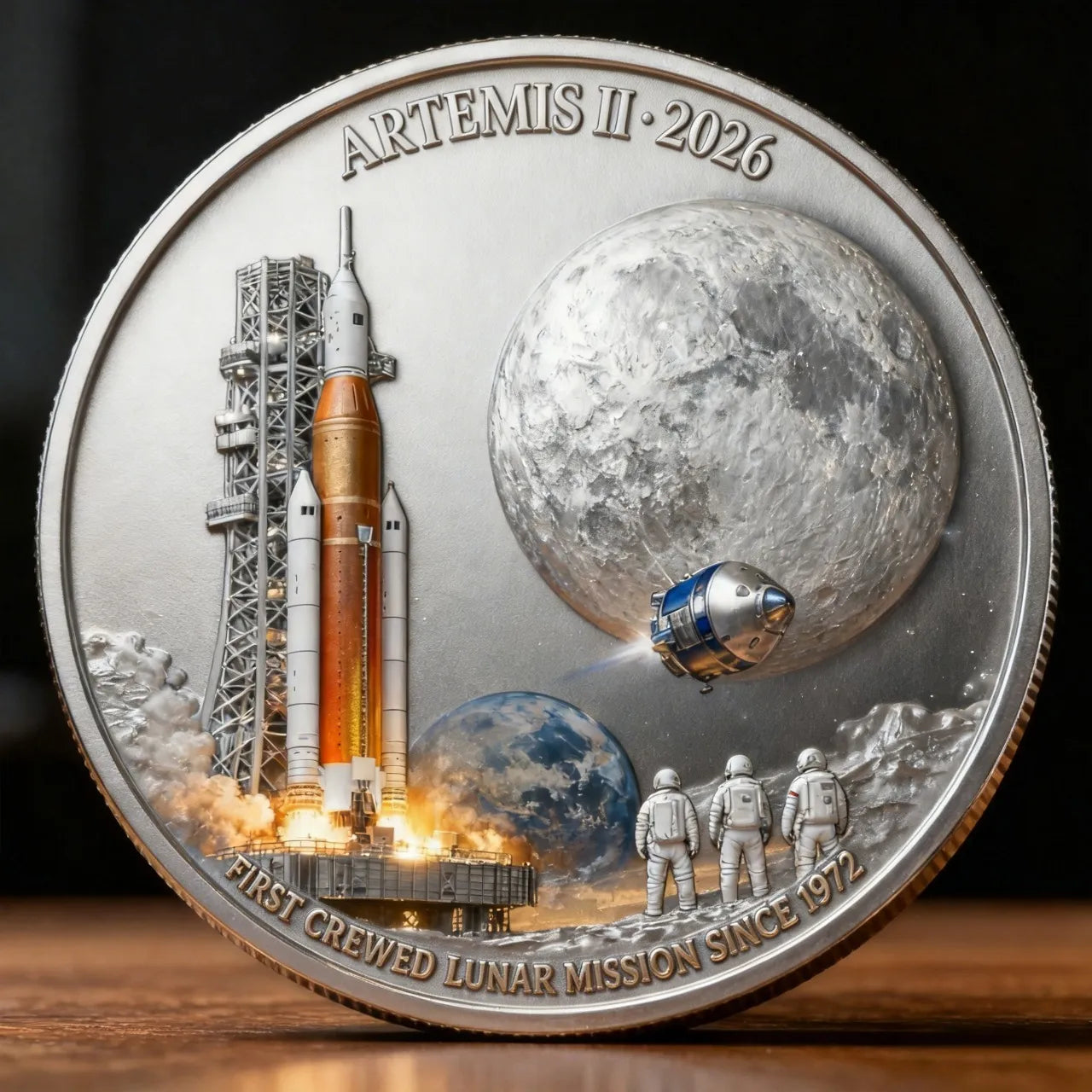 🚀✨ Artemis II Heroic Achievement Coin – 3D High-Relief Enamel Commemorative Edition