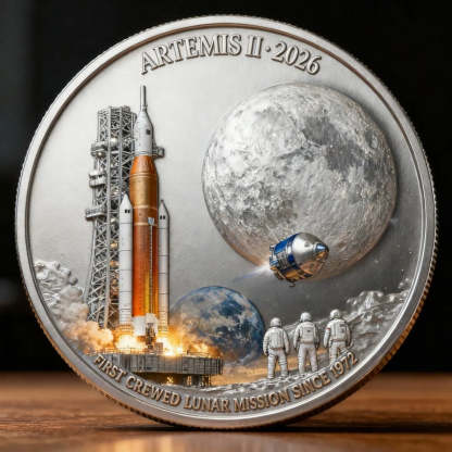🚀✨ Artemis II Heroic Achievement Coin – 3D High-Relief Enamel Commemorative Edition