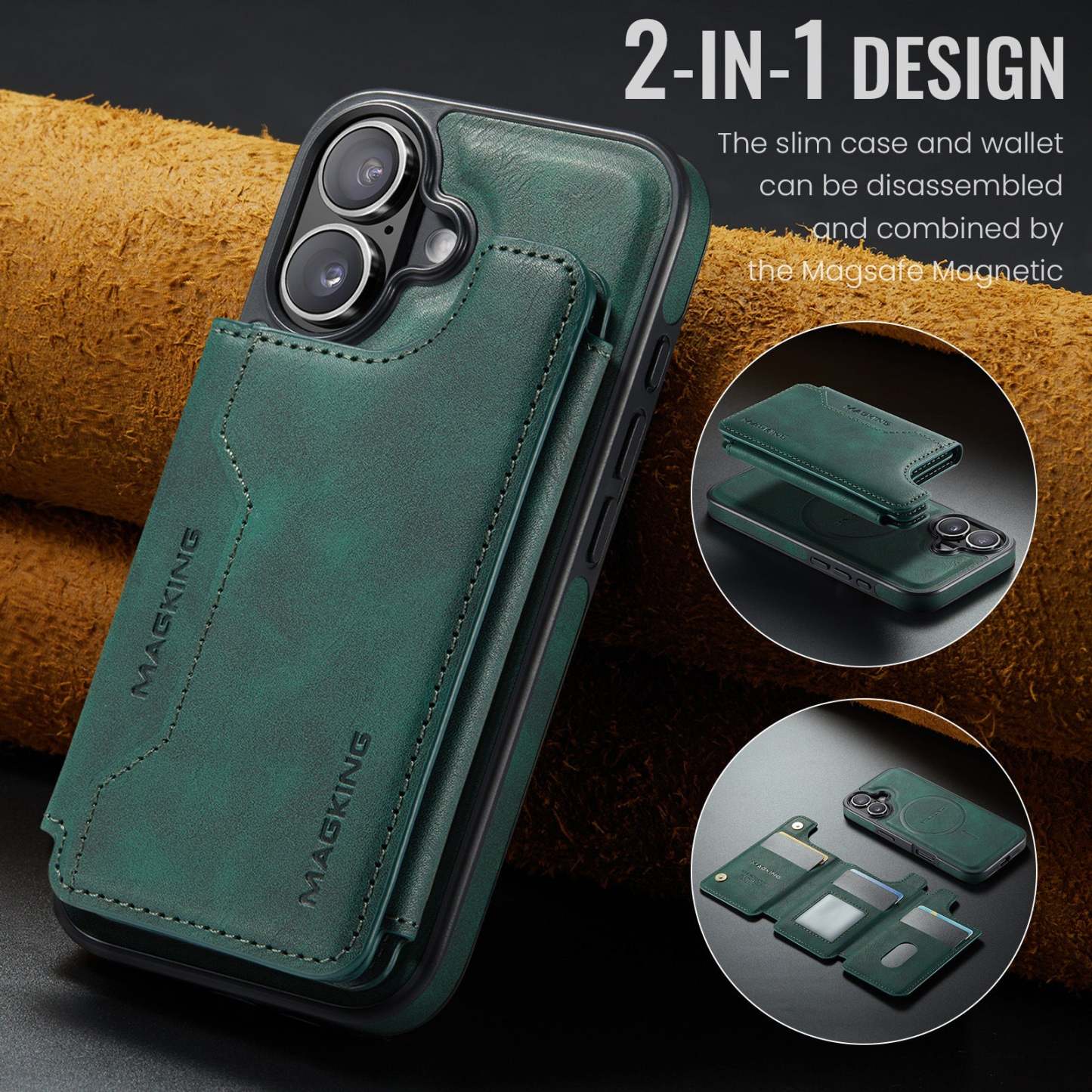 2 in 1 Magnetic Leather Wallet Case for iPhone
