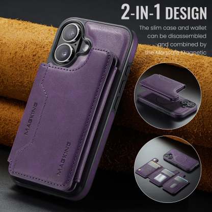2 in 1 Magnetic Leather Wallet Case for iPhone