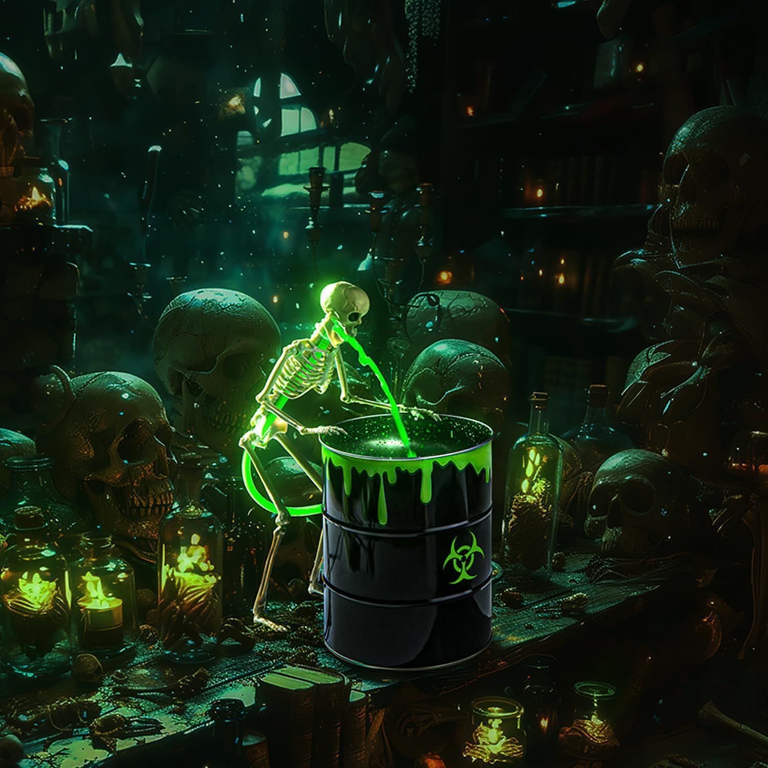 🎃Halloween Sale 49% OFF☠️ Glowing Puking Skull Prop with Bloody Bucket